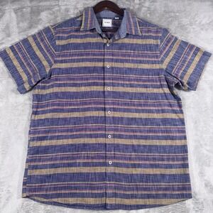 ROWM Men's Short Sleeve Striped Shirt Cotton Multicolor LARGE Preppy Classic